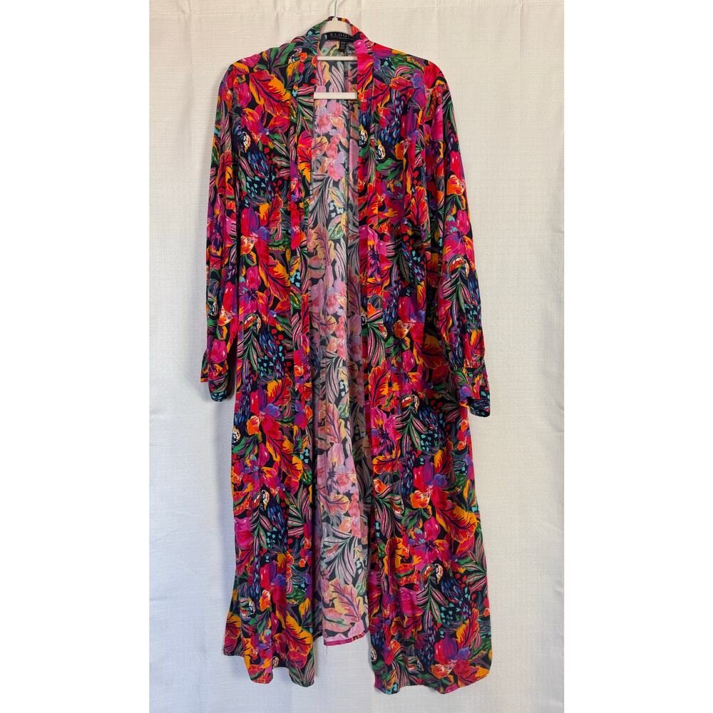 Eloquii Floral Print Puff Sleeve Duster Kimono Cover Up 18/20 - Picture 3 of 8